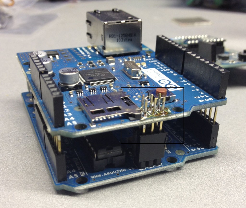 Adding a stackable ICSP header to the Arduino Ethernet Shield - new header 1