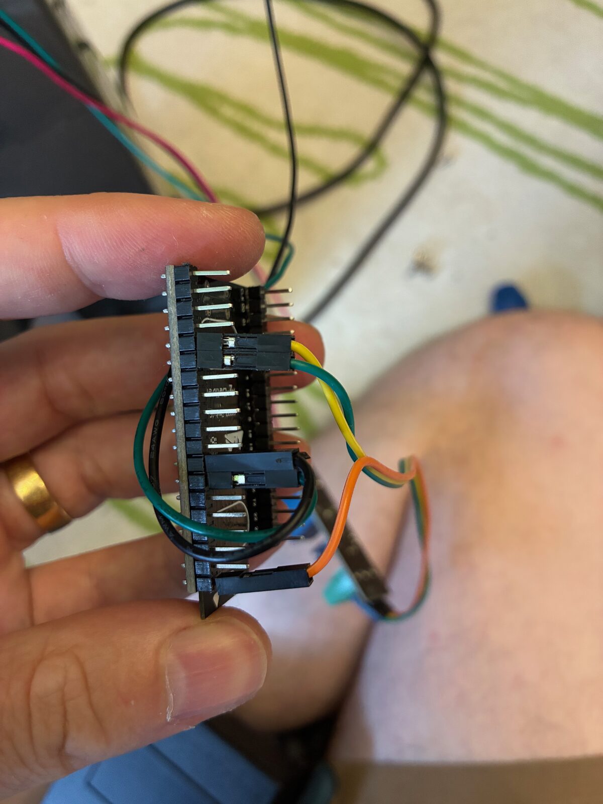 The ESP32 dev board with the signal wires attached