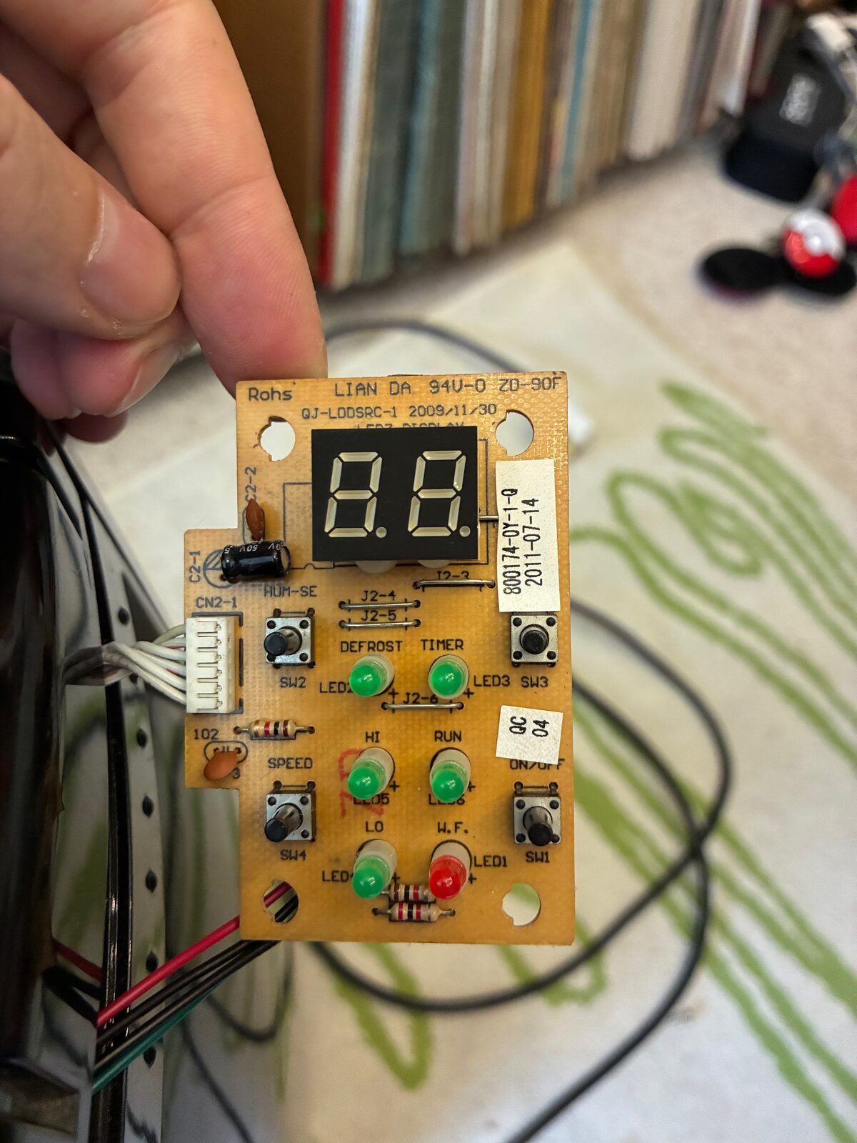Front of the display PCB showing the 2-digit display and indicator LEDs