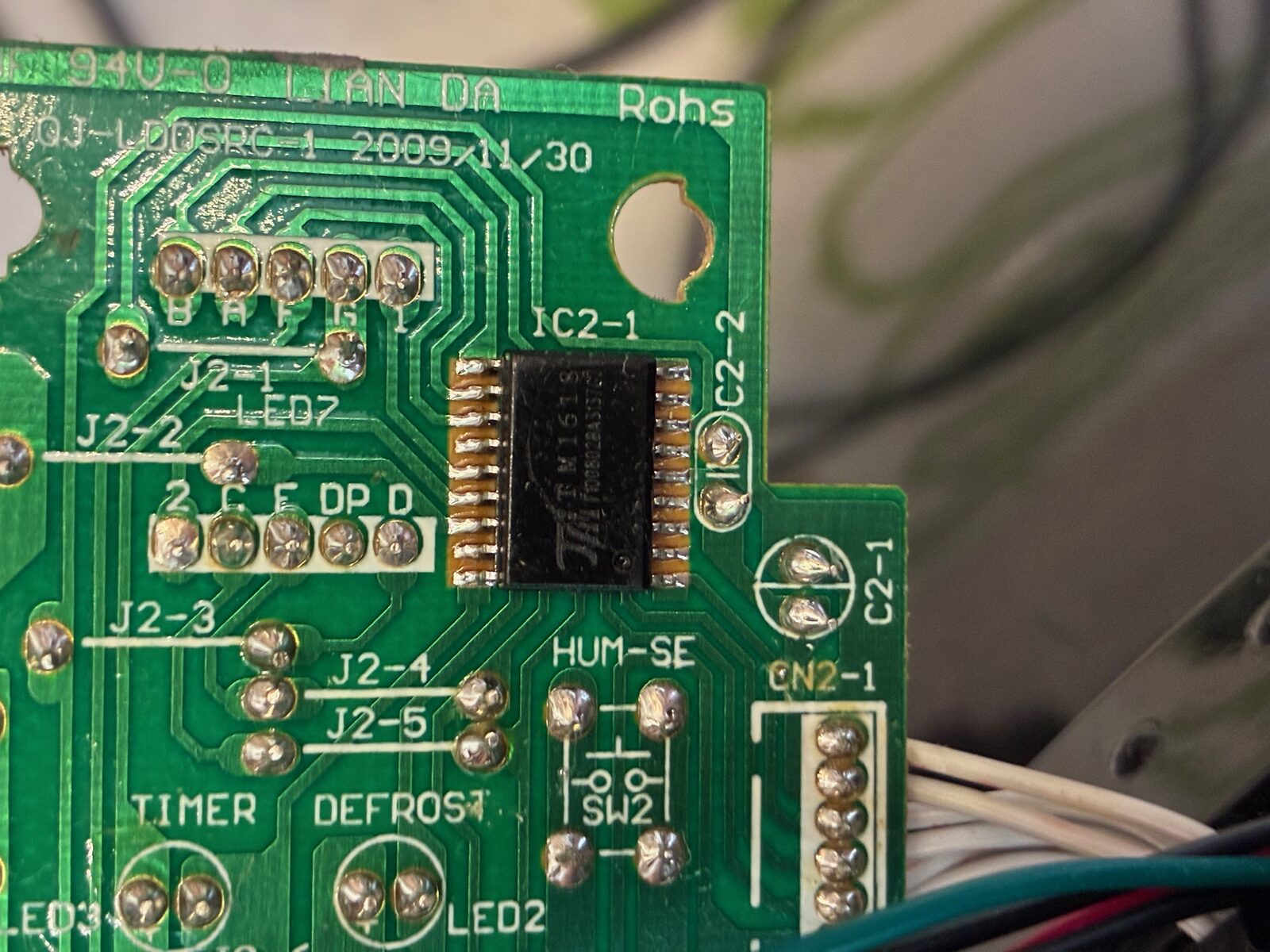 Back of the display PCB showing the TM1618 chip and the CN2-1 connector